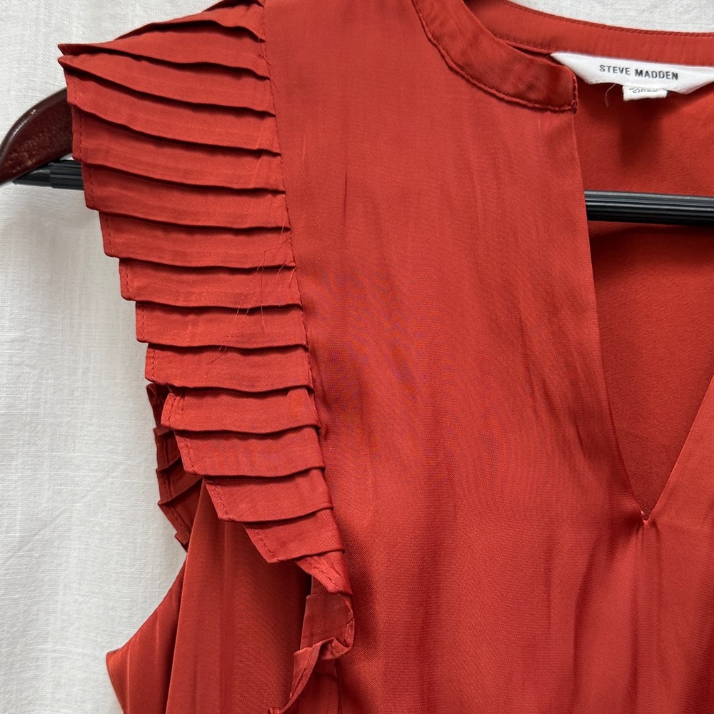 Steve Madden “Verona” Pleated Trim Rust/Terracotta Fit-&-Flare Dress. Size XS. - Picture 9 of 13